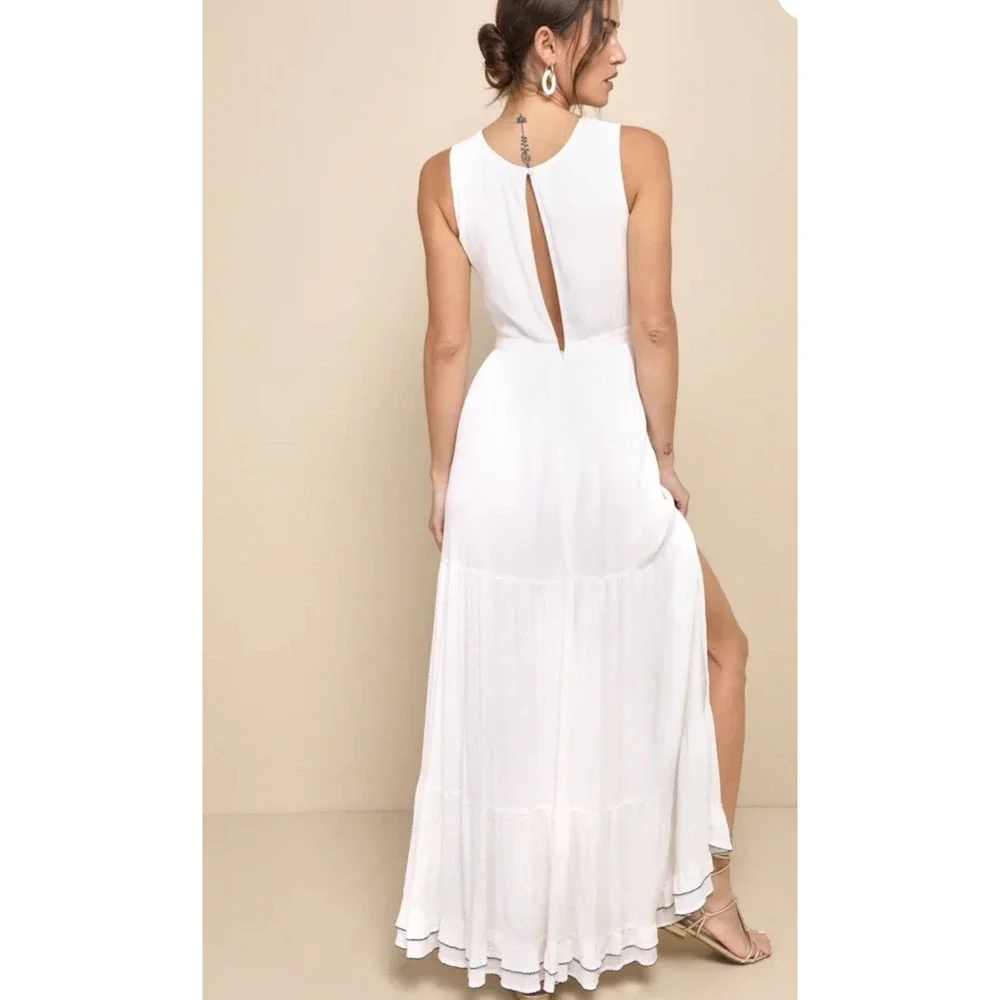 Lulus Tickets To Paradise Embroidered Maxi Dress Women's Sz Small - Picture 5 of 16
